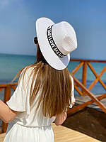 Женская стильная шляпа с широкими полями и красивой лентой МОЛОЧНАЯ
