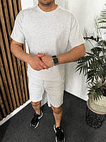Модный мужской костюм тройка брюки +шорты +футболка, серый стильный демисезонный однотонный костюм с лампасам