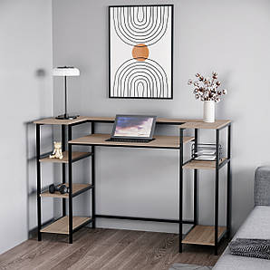 Стіл комп'ютерний в стилі лофт, офісний стіл з поличками лофт N-09 Дуб Сонома