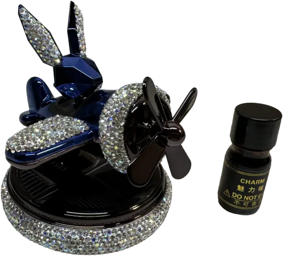 Автомобильный ароматизатор синий глянцевый Зайчик с раздувом на солнечной панели, фото 1