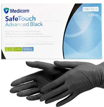 Рукавички нітрілові (чорні) SafeTouch Advanced Black MEDICOM 3,5 г 100шт L