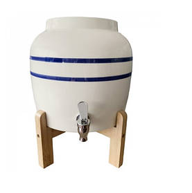 Диспенсер VIO керамічний для води, з підставкою та краником в комплекті, синя смуга