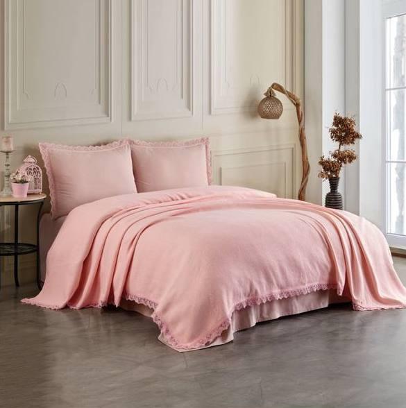 Постільна білизна з жаккардовим покривалом DO&CO Pembe Рожевий 200х220см, фото 1