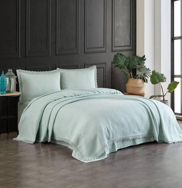 Постільна білизна з жаккардовим покривалом DO&CO Yesil м'ятний 200х220см, фото 1
