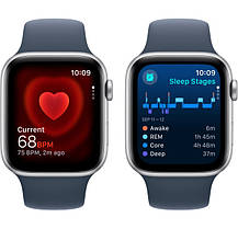 Apple Watch SE 2 GPS 44mm Silver Aluminium with Storm Blue Sport Band M/L MREE3 UA, фото 6