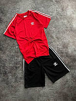 Літній чоловічий спортивний костюм футболка шорти кепка Adidas Red червоний бавовна повсякденний костюм Адідас, фото 4