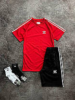Літній чоловічий спортивний костюм футболка шорти кепка Adidas Red червоний бавовна повсякденний костюм Адідас, фото 5