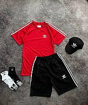 Літній чоловічий спортивний костюм футболка шорти кепка Adidas Red червоний бавовна повсякденний костюм Адідас, фото 6