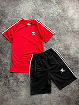 Літній чоловічий спортивний костюм футболка шорти кепка Adidas Red червоний бавовна повсякденний костюм Адідас, фото 3