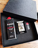 Подарочный набор Zippo зажигалка + бензин + кремень + Гравировка эмблемы, логотипа, текста