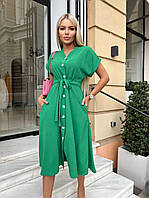 Жіноча літня сукня із поясом із жатого крепу зелена