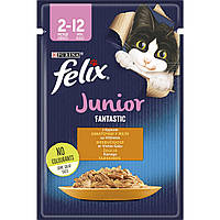 Влажный корм для котов Феликс Felix Fantastic Junior с курицей в желе 85 г, Purina