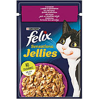 Влажный корм Феликс Felix Sensations Jellies для кошек кусочки с уткой и шпинатом в желе 85 г, Purina