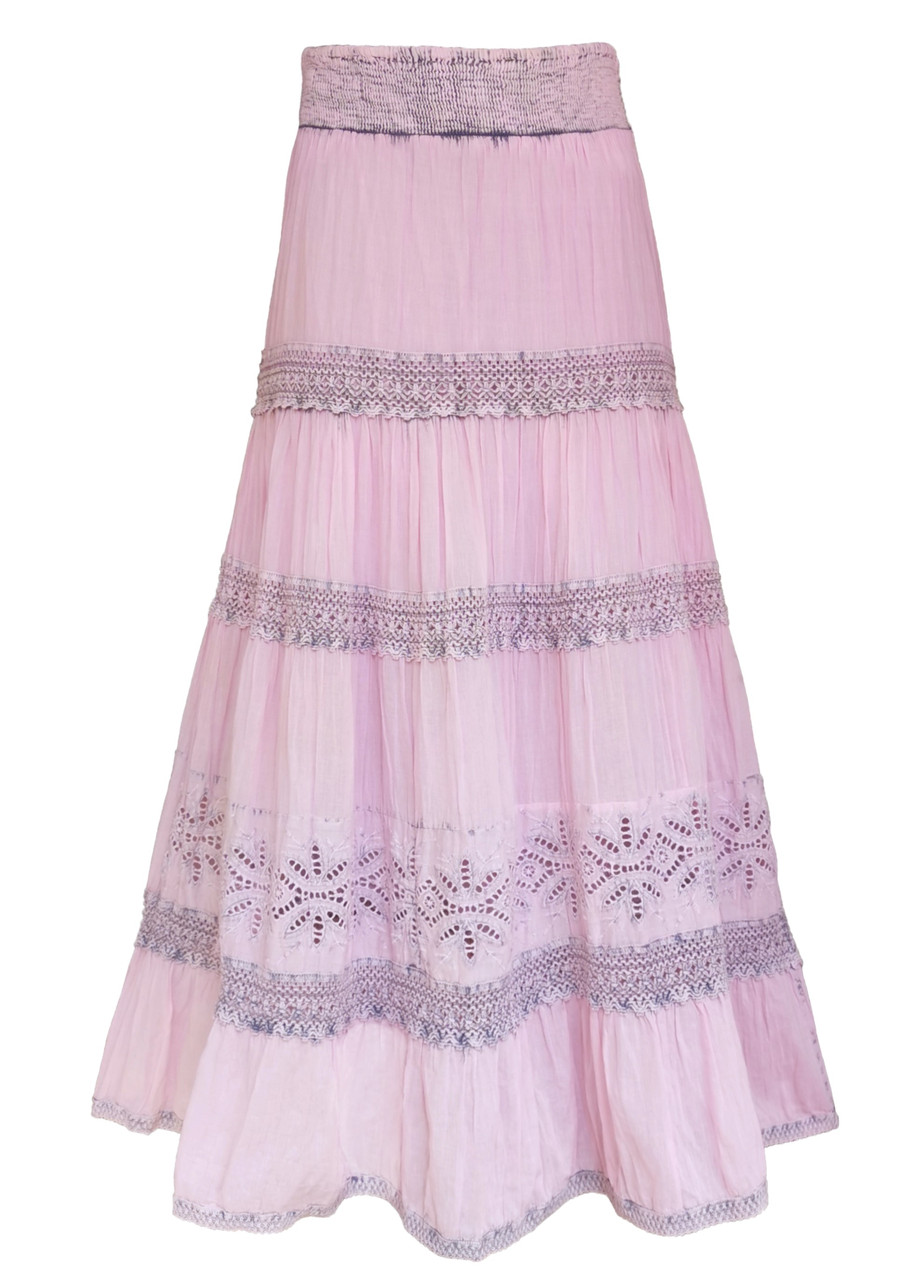 Спідниця довга максі бавовняна з мереживом  Індія Natural indiano Рожевий Free size, фото 1