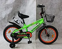 Детский велосипед 16 дюймов CORSO WN-16106 "Winner" с доп.колесами, корзинкой и бутылочкой, зеленый