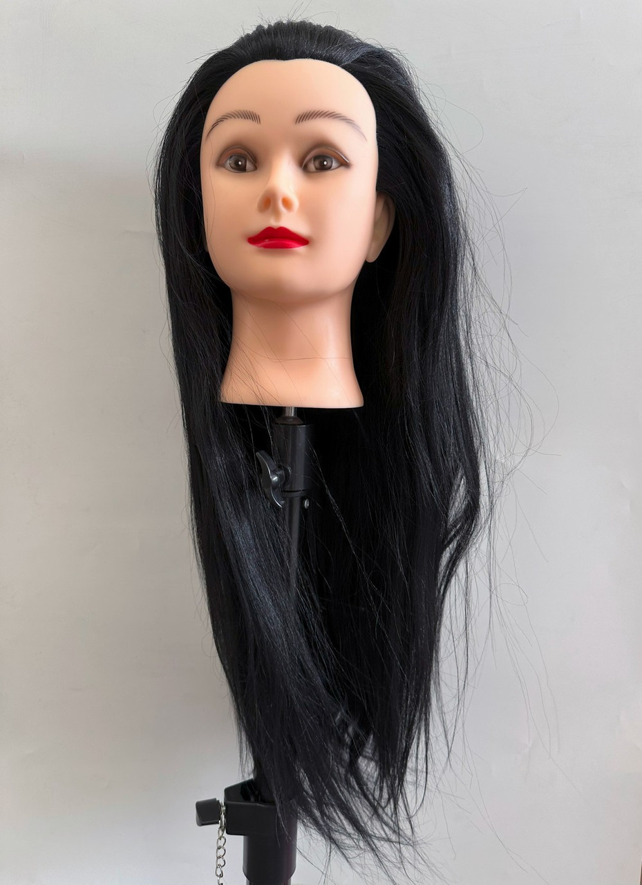 Голова навчальна зі штучним волоссям 60 см 518-A зі штативом на струбцині, фото 1