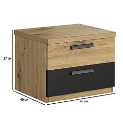 Приліжкова тумбочка з 2 шухлядами Sigma 46 см дуб артизан зі вставками чорний супермат