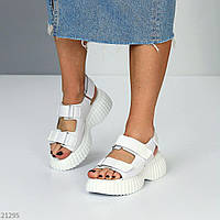 Кожаные босоножки для женщин на толстой подошве, летние легкие женские сандали из натуральной кожи Белый, 36