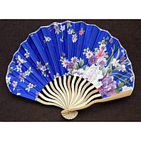 Ручной веер волна веер материал сатин бамбук синий с цветами