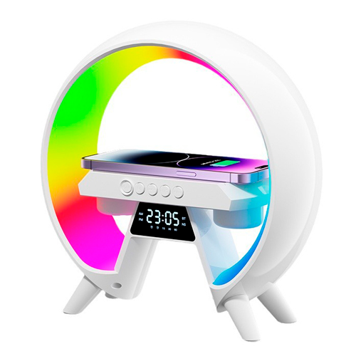 Акумуляторний світильник XM-X63, RGB нічник, годинник, бездротова зарядка, Bluetooth колонка