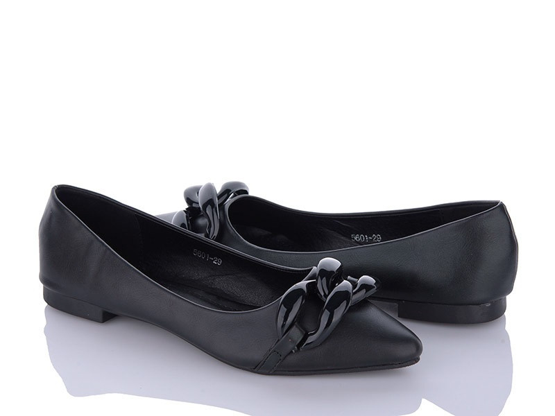 Чорні балетки гострий ніс ланцюги 37, фото 1