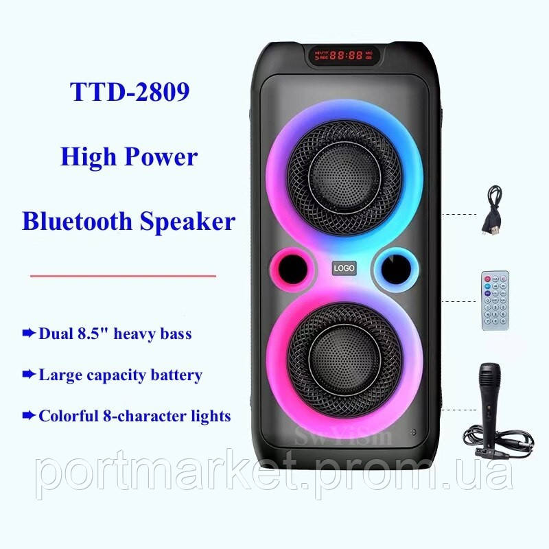 Колонка Bluetooth 8,5*2 мікрофон провідний RGB підсвічування TTD-2809