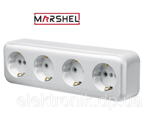 Розетка 4-я с заземлением Marshel Maglev белая (RO16-253)