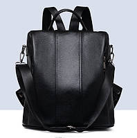 Кожаный женский рюкзак сумка трансформер, сумка-рюкзак женская из натуральной кожи черный ESTET