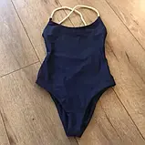 Жіночий купальник синього кольору із зав'язками на спині, фото 2