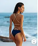 Жіночий купальник синього кольору із зав'язками на спині, фото 8