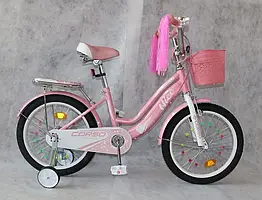 Дитячий велосипед з низькою рамою для дівчаток CORSO NC-18005 "Nice" 18 дюймів з кошиком, рожевий
