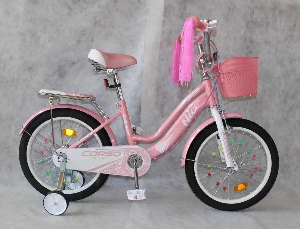 Дитячий велосипед з низькою рамою для дівчаток CORSO NC-18005 "Nice" 18 дюймів з кошиком, рожевий