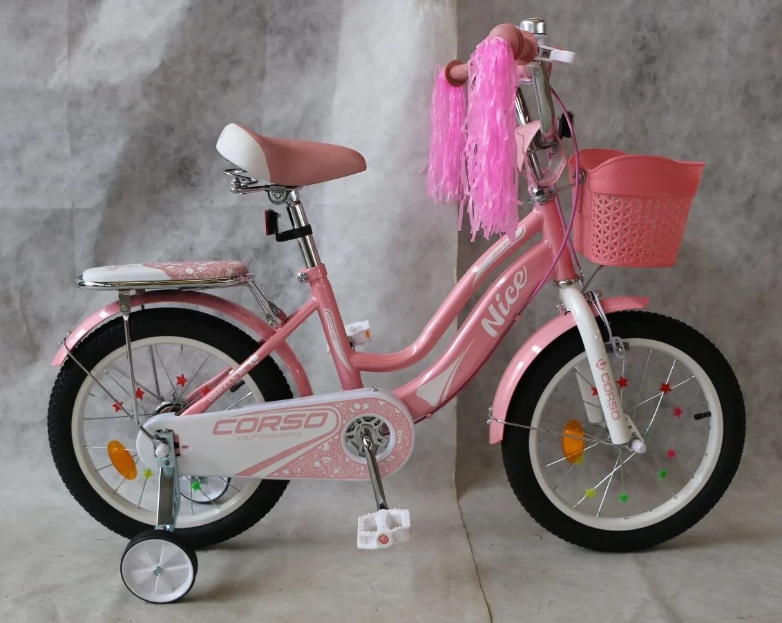 Дитячий велосипед з низькою рамою для дівчаток CORSO NC-16907 "Nice" 16 дюймів з кошиком, рожевий