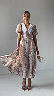Нежное шифоновое платье миди в цветочный принт с воротничком Арт. 097