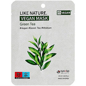 Набір масок для обличчя з зеленим чаєм EYENLIP Like Nature Vegan Mask Pack Green Tea, 25 мл*10шт