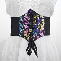 Корсет пояс на талию с цветным рисунком бабочки , декоративный корсет на липучке и шнуровке код 9627
