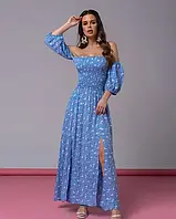 Бавовняне блакитне плаття з двома розрізами ISSA PLUS