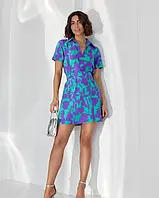 Фиолетовое короткое платье-трапеция с воротником ISSA PLUS