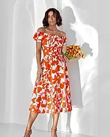 Оранжевое ретро платье с открытыми плечами ISSA PLUS
