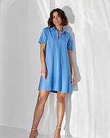 Блакитна коротка сукня-трапеція з коміром ISSA PLUS