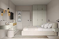 Современный стильный модульный бежевый спальный гарнитур с распашным шкафом 3д Сан Марино
