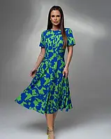 Зеленое приталенное платье с синим принтом ISSA PLUS