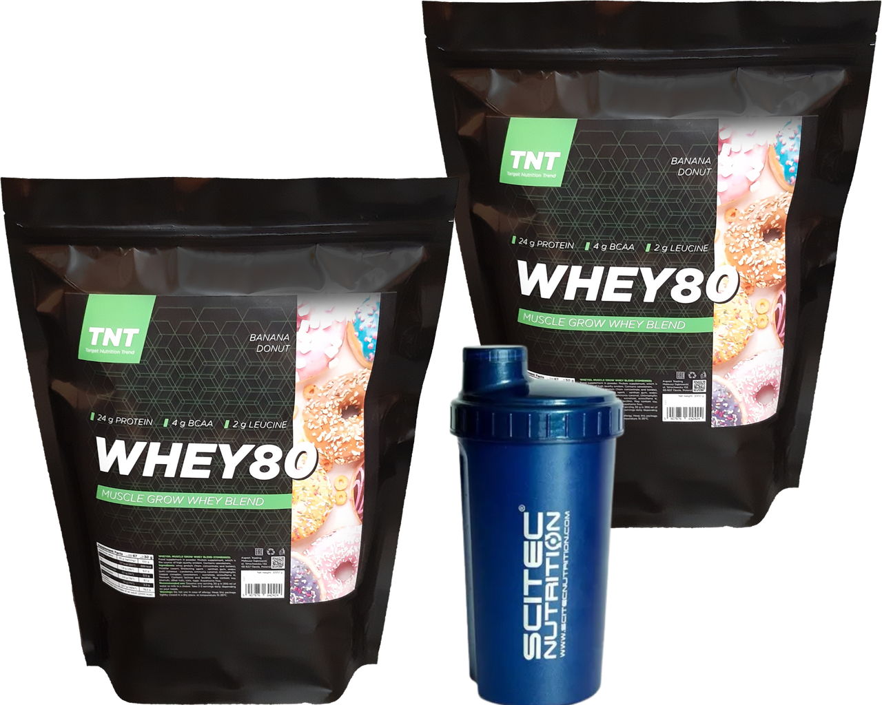 Протеїн WHEY 80 MUSCLE GROW 4 кг TNT Nutrition. Смак Банановий Пончик + Шейкер, фото 1