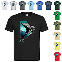 Черная мужская/унисекс футболка С картинкой кит и море (27-30)