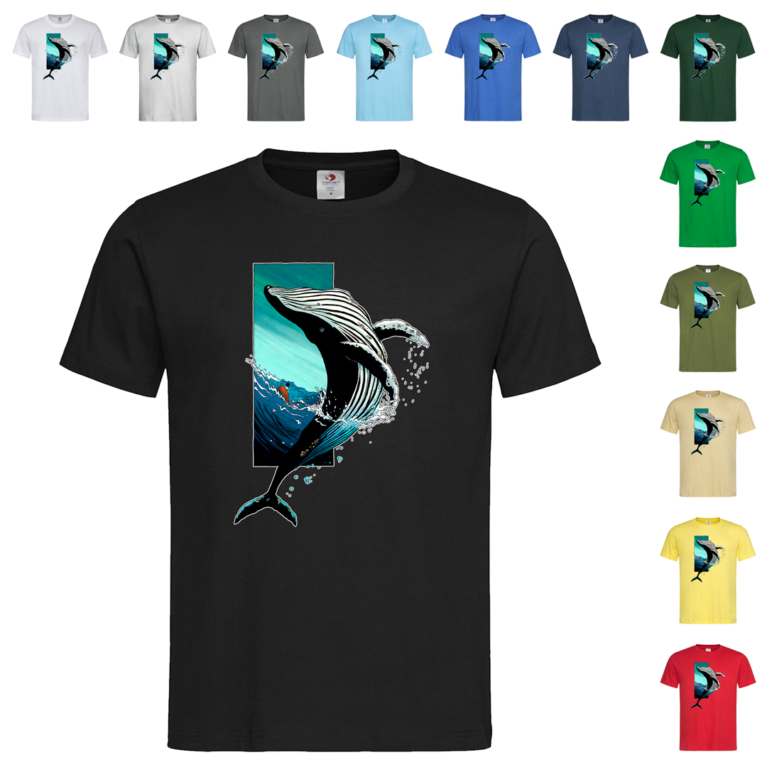 Чорна чоловіча/унісекс футболка З картинкою кит і море (27-30)