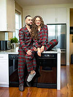 Парные пижамы для мужа и жены рубашка и штаны в клеточку из турецкой ткани Фланель XS/S, M/L