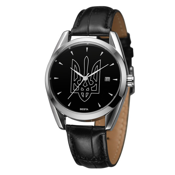 Годинник механічний Besta Tryzub Leather, чоловічий наручний годинник з автопідзаводом, з гербом України Devi