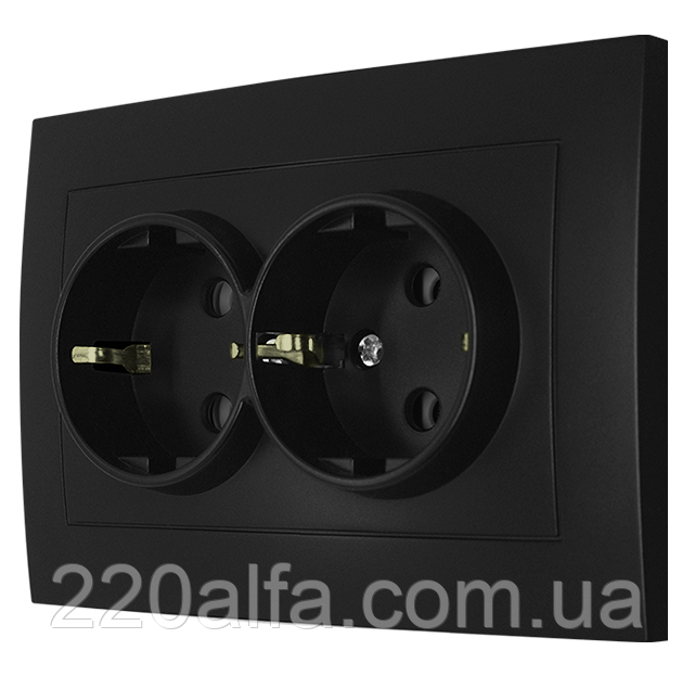Розетка двомісна з заземленням серія "IDEAL BLACK" ТМ"MARSHEL"