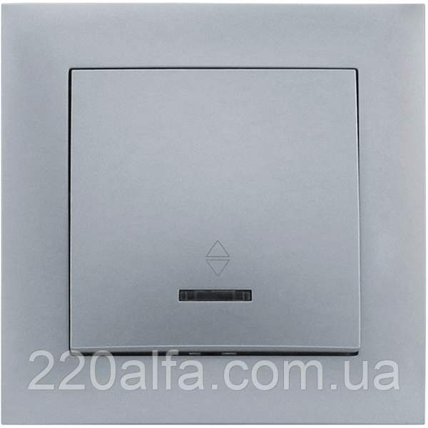 Вимикач одноклавішний з LED підсвічуванням прохідний серія "IDEAL SILVER" ТМ"MARSHEL"