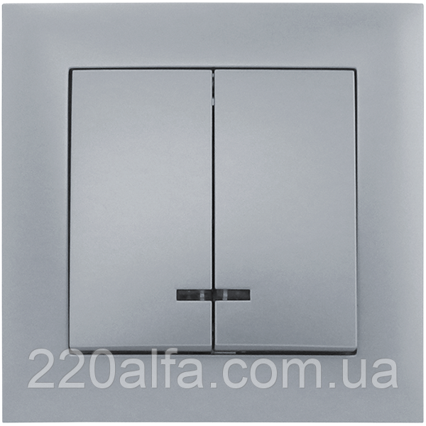 Вимикач двоклавішний з LED підсвічуванням серія "IDEAL SILVER" ТМ"MARSHEL"